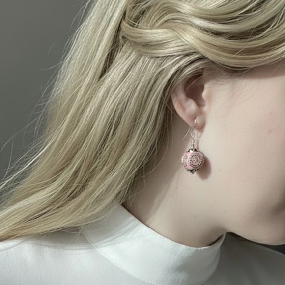 Jewelry - 🎁 Sale! Cute Pink and Silver Earrings. Unique Gift Vintage Kashmiri